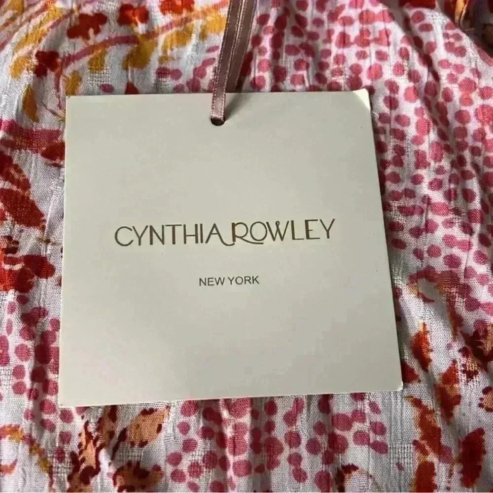 Cynthia Rowley Paisley Boho Mock Neck Smocked Waist Top in Cream/Orange, XS. NWT - Picture 9 of 9